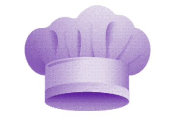 A purple chef hat on a white background with a Scratch-Pattern.