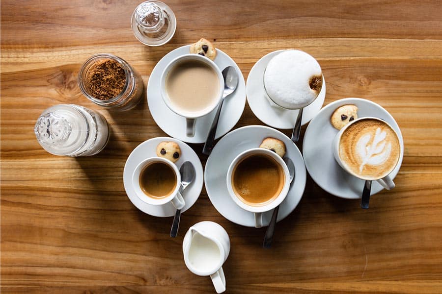 Different types of coffee on a table