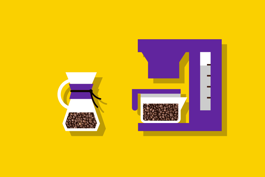 Illustration of pour over and drip coffee brewing methods