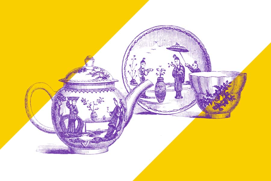 Drawing of a tea pot and plate