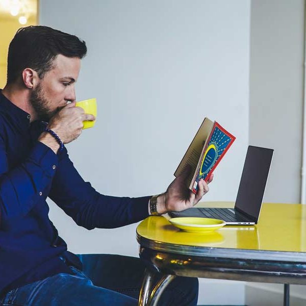 Man studying at a Frisco Texas coffee shop