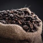 Coffee beans in a rustic bag